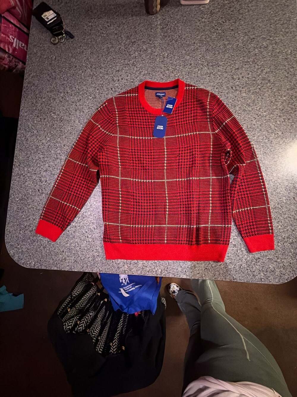 Club Room Glen Plaid Sweater Size M Red Crew Neck Pullover